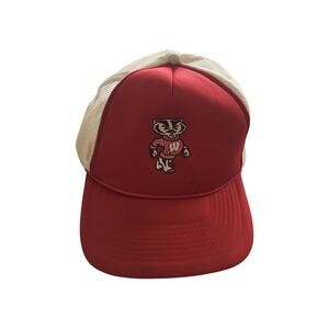 Vintage San Sun Trucker Hat Red and White Wisconsin Badgers Snapback